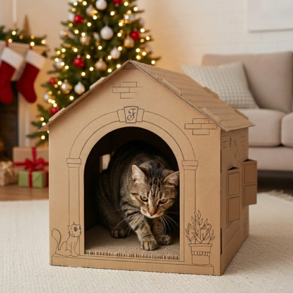 Casetta tiragraffi in cartone con catnip Ferribiella