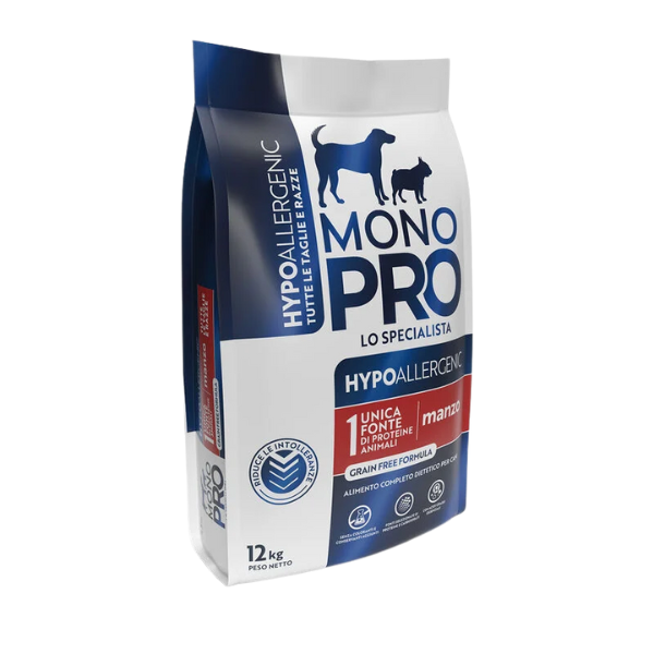 Monopro lo specialista Hypoallergenic Adult All Breeds Grain Free Manzo - 12 Kg - Crocchette Monoproteiche Cane - 1° ORDINE? scegli tra BZR5 / BZR20 + 200 pt fedeltà
