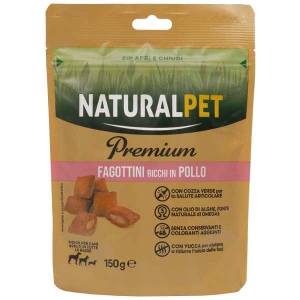 NaturalPet Premium Dog Adult All Breeds Fagottini snack funzionali 150 gr - Pollo - Salute articolare - 1° ORDINE? scegli tra BZR5 / BZR20 + 200 pt fedeltà