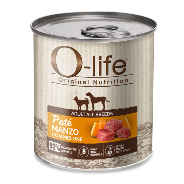 O-life Adult Grain Free Patè monoproteico 400 gr - manzo con melone - Umido Monoproteico Cane - 1° ORDINE? scegli tra BZR5 / BZR20 + 200 pt fedeltà