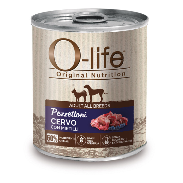 O-life Dog Adult Grain Free Pezzettoni monoproteici 400 gr - Cervo e mirtilli - Umido Monoproteico Cane - 1° ORDINE? scegli tra BZR5 / BZR20 + 200 pt fedeltà