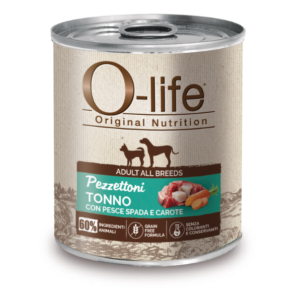 O-life Dog Adult Grain Free Pezzettoni monoproteici 400 gr - Tonno con pesce spada e carote - Umido Monoproteico Cane - 1° ORDINE? scegli tra BZR5 / BZR20 + 200 pt fedeltà