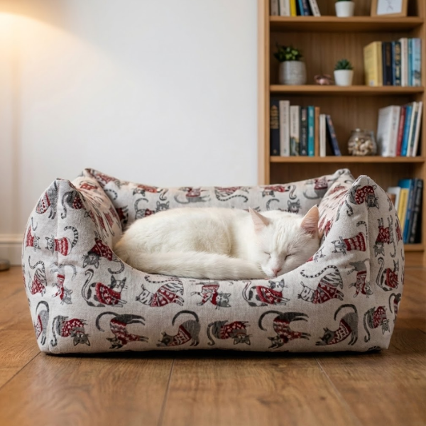 Cuccia per gatti quadrata Rodi Romeo con cuscino estraibile Leopet