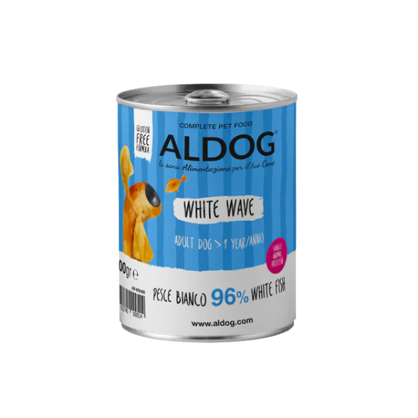 Aldog Super Premium Adult All Breeds 400 gr - Pesce bianco - Confezione da 6 pezzi - Umido Monoproteico Cane - 1° ORDINE? scegli tra BZR5 / BZR20 + 200 pt fedeltà