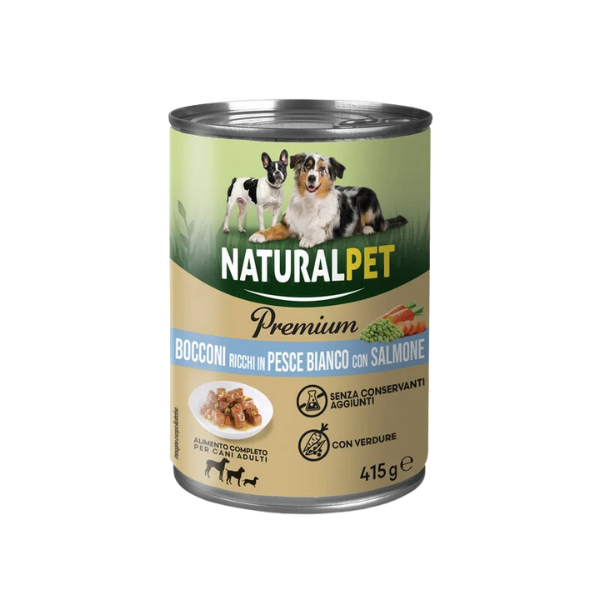 NaturalPet Premium Dog Adult All Breeds Bocconcini 415 gr - Pesce bianco e salmone- Sped. gratis da 29€