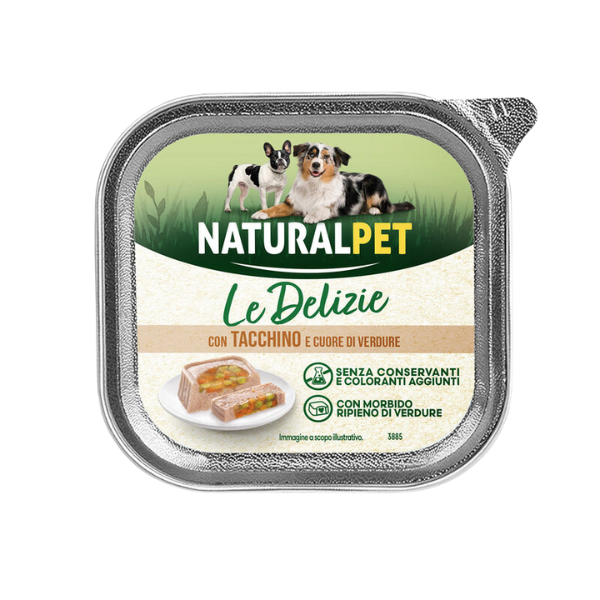 NaturalPet Le Delizie Paté ripieno Dog Adult All Breeds 150 gr - Cuore di verdure con tacchino - Confezione da 6 pezzi- Sped. gratis da 29€