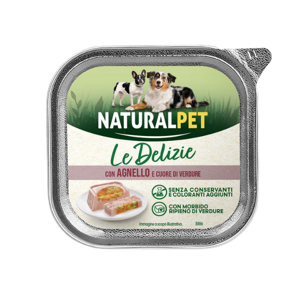 NaturalPet Le Delizie Paté ripieno Dog Adult All Breeds 150 gr - Cuore di verdure con agnello - Confezione da 6 pezzi- Sped. gratis da 29€