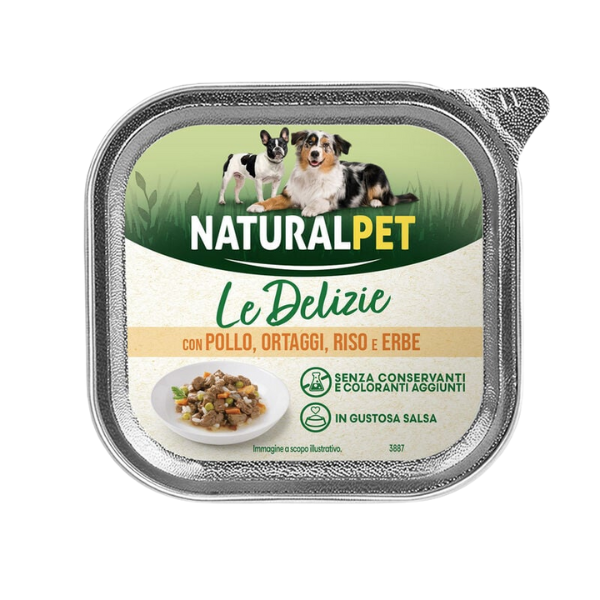 NaturalPet Le Delizie Paté in salsa Dog Adult All Breeds 150 gr - Pollo, ortaggi, riso ed erbe - Confezione da 6 pezzi - 1° ORDINE? scegli tra BZR5 / BZR20 + 200 pt fedeltà