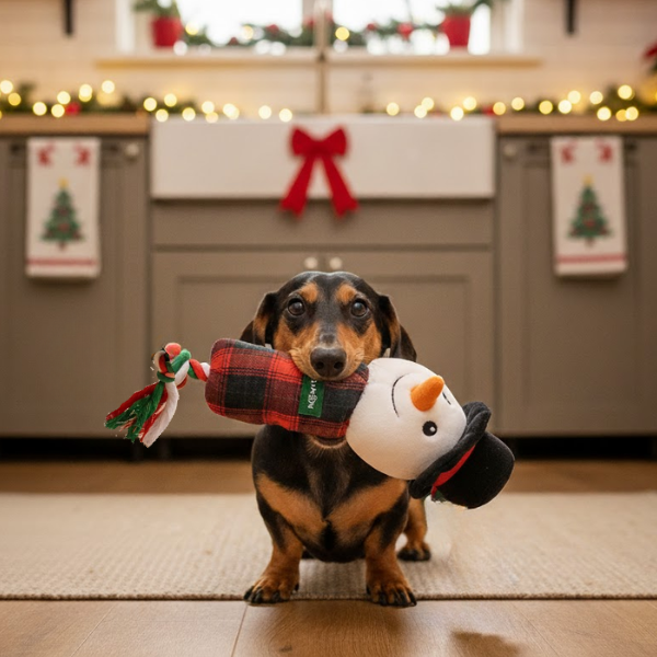 Gioco pupazzo di neve con corda e squeaker natalizio Camon