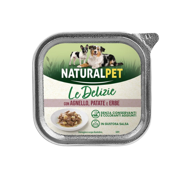NaturalPet Le Delizie Paté in salsa Dog Adult All Breeds 150 gr - Agnello, patate ed erbe - Confezione da 6 pezzi- Sped. gratis da 29€