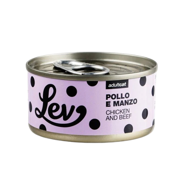 Lev Cat Adult Complementare 70 gr - pollo e manzo - Confezione da 24 pezzi - Cibo umido per gatti - 10% sconto su LEV CAT con codice: NCBLACK
