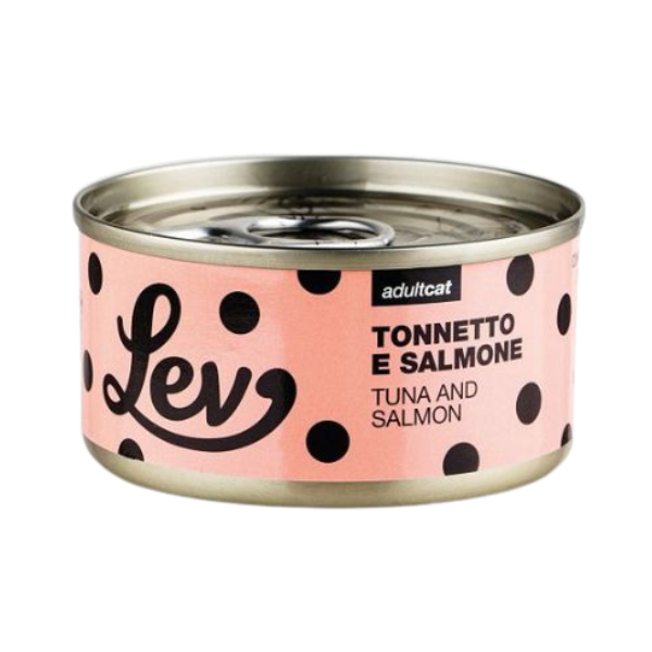 Lev Cat Adult Complementare 70 gr - tonnetto e salmone - Confezione da 24 pezzi - Cibo umido per gatti - 10% sconto su LEV CAT con codice: NCBLACK