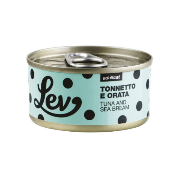 Lev Cat Adult Complementare 70 gr - tonnetto e orata - Confezione da 24 pezzi - Cibo umido per gatti - 10% sconto su LEV CAT con codice: NCBLACK