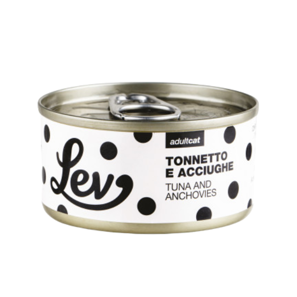 Lev Cat Adult Complementare 70 gr - tonnetto e acciughe - Confezione da 24 pezzi - Cibo umido per gatti - 10% sconto su LEV CAT con codice: NCBLACK