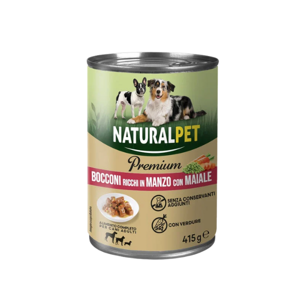 NaturalPet Premium Dog Adult All Breeds Bocconcini 415 gr - Maiale e manzo- Sped. gratis da 29€