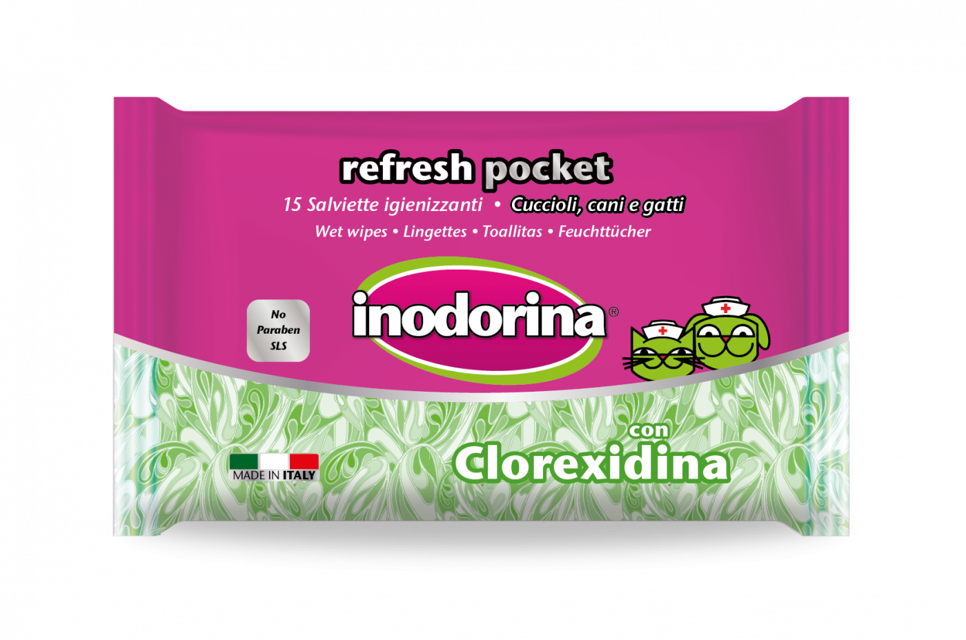 Image of Inodorina Refresh Salviette Igienizzanti: 15 pz - Pocket con Clorexidina