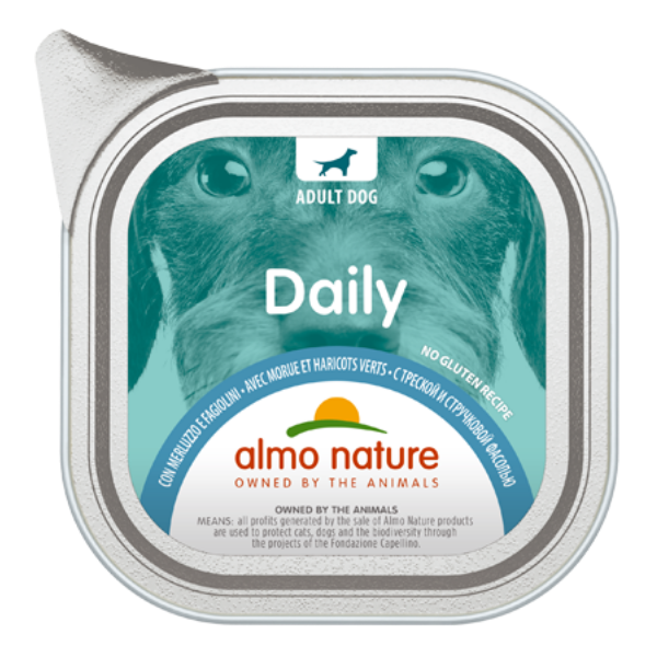Image of Almo Nature Daily Menù Dog 100 gr - Merluzzo e Fagiolini Confezione da 32 pezzi Cibo Umido per Cani