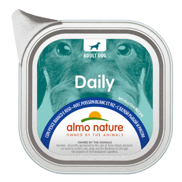 Image of Almo Nature Daily Menù Dog 100 gr - Pesce Bianco e Riso Confezione da 32 pezzi Cibo Umido per Cani