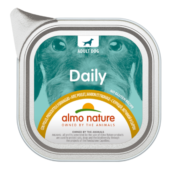 Image of Almo Nature Daily Menù Dog 100 gr - Pollo, Prosciutto e Formaggio Confezione da 32 pezzi Cibo Umido per Cani