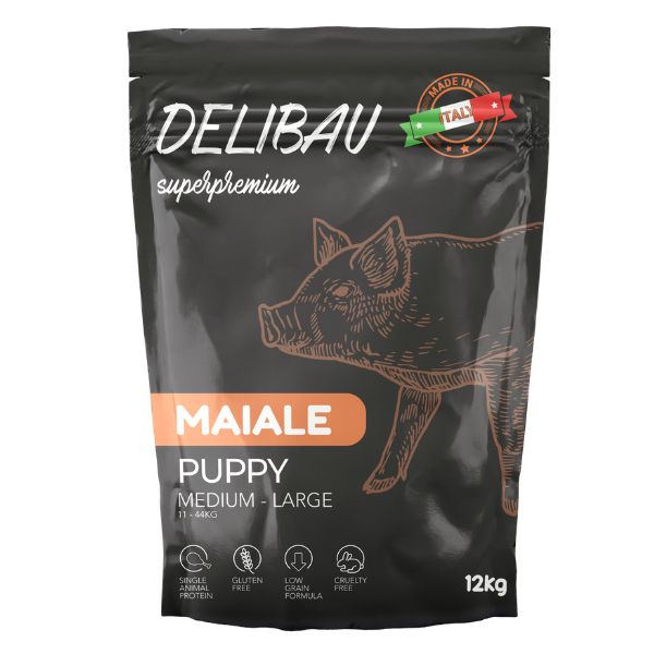 Image of Delibau Superpremium cibo per cani Puppy Medium-Large Maiale - 12 Kg Croccantini per cani