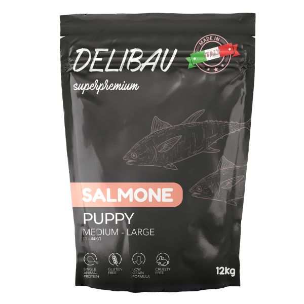 Image of Delibau Superpremium cibo per cani Puppy Medium-Large Salmone - 12 Kg Croccantini per cani