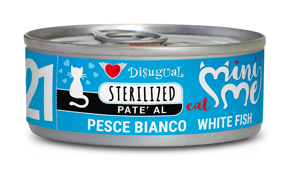 Image of Disugual Mini Me Sterilized 85 gr - Pesce Bianco Confezione da 12 pezzi Monoproteico crocchette cani Cibo umido per gatti