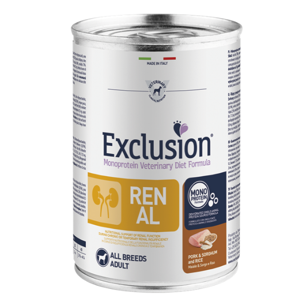 Image of Exclusion Diet Renal All Breeds Adult Maiale Sorgo e Riso - 400 gr Confezione da 6 pezzi Monoproteico crocchette cani Cibo Umido per Cani