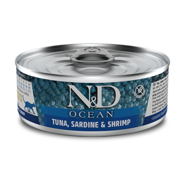 Image of Farmina N&D Ocean Feline Umido 70 gr - Tonno, Sardine e Gamberetti Confezione da 30 pezzi Cibo umido per gatti