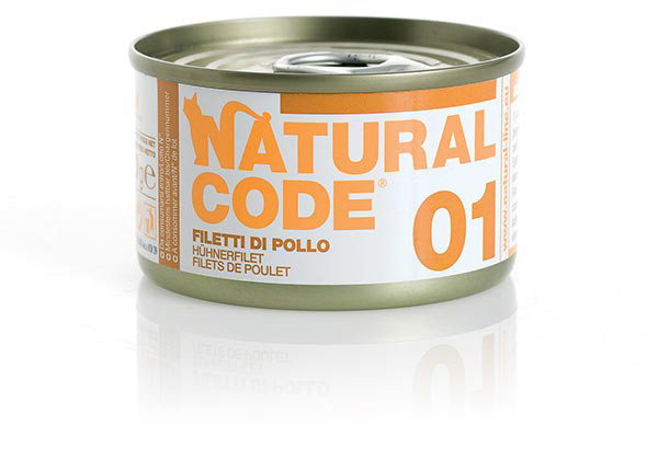 Image of Natural Code acqua di cottura 85 gr - 01 - Filetti di Pollo Confezione da 24 pezzi Cibo umido per gatti