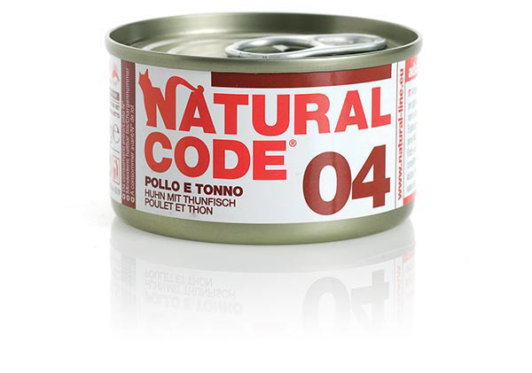 Image of Natural Code acqua di cottura 85 gr - 04 - Pollo e Tonno Confezione da 24 pezzi Cibo umido per gatti