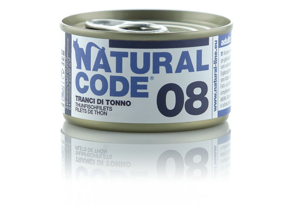 Image of Natural Code acqua di cottura 85 gr - 08 - Tonno Confezione da 24 pezzi Cibo umido per gatti