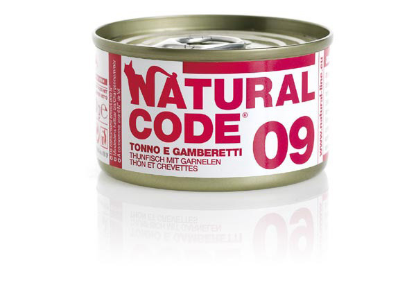 Image of Natural Code acqua di cottura 85 gr - 09 - Tonno e Gamberetti Confezione da 24 pezzi Cibo umido per gatti