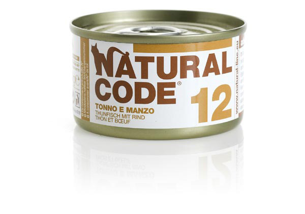 Image of Natural Code acqua di cottura 85 gr - 12 - Tonno e Manzo Confezione da 24 pezzi Cibo umido per gatti
