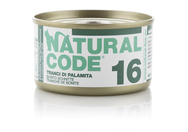 Image of Natural Code acqua di cottura 85 gr - 16 - Carne Bianca di Palamita Confezione da 24 pezzi Cibo umido per gatti