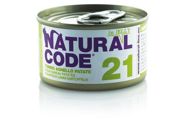 Image of Natural Code acqua di cottura in Jelly 85 gr - 21 - Tonno, Agnello e Patate Confezione da 24 pezzi Cibo umido per gatti