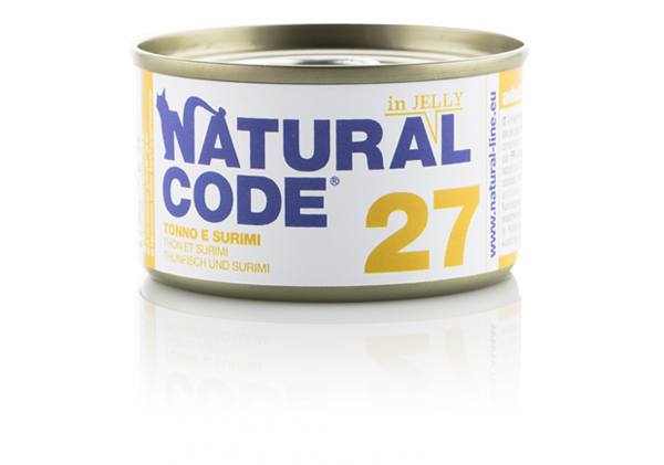 Image of Natural Code acqua di cottura in Jelly 85 gr - 27 - Tonno e Surimi Confezione da 24 pezzi Cibo umido per gatti