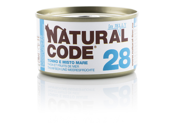 Image of Natural Code acqua di cottura in Jelly 85 gr - 28 - Tonno e Misto Mare Confezione da 24 pezzi Cibo umido per gatti