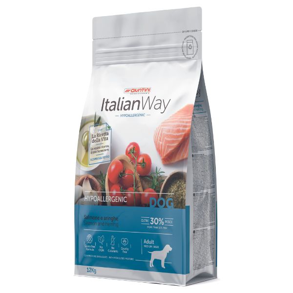 Image of ItalianWay Medium/Maxi Adult Hypoallergenic Salmone e Aringhe - 12 Kg Croccantini per cani