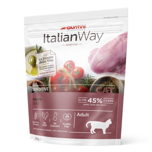 Image of ItalianWay Adult Sensitive Anatra - 300 gr Croccantini per gatti