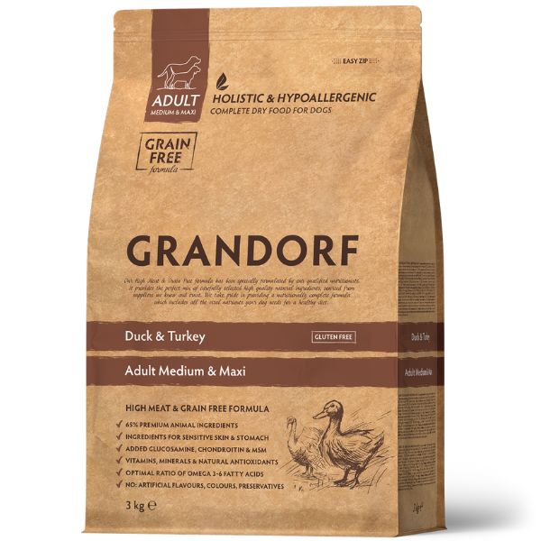 Grandorf Dog Adult Medium/Maxi Grain Free Anatra e Tacchino - 3 Kg