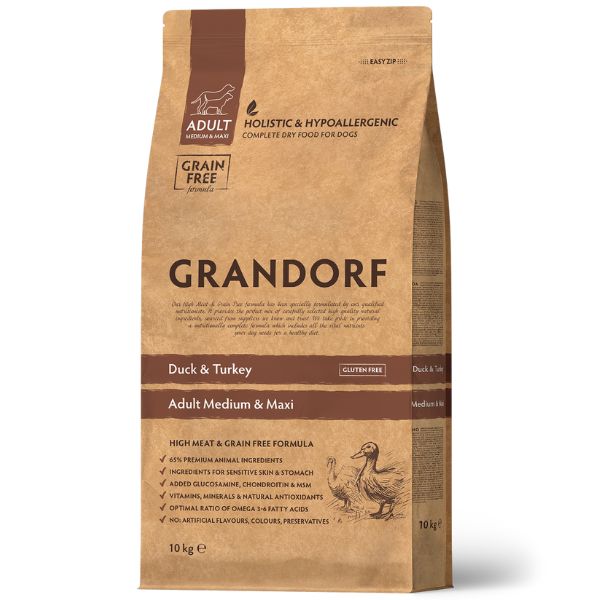 Image of Grandorf Dog Adult Medium/Maxi Grain Free Anatra e Tacchino - 10 Kg Croccantini per cani