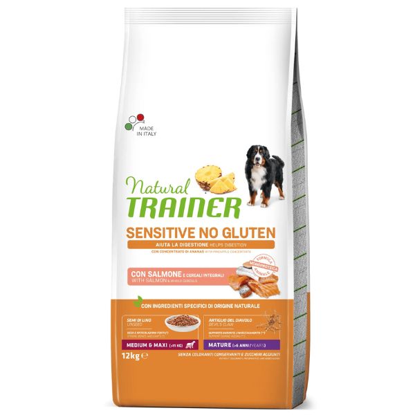 Image of Natural Trainer Sensitive No Gluten Medium&Maxi Mature con salmone - 12 kg Croccantini per cani