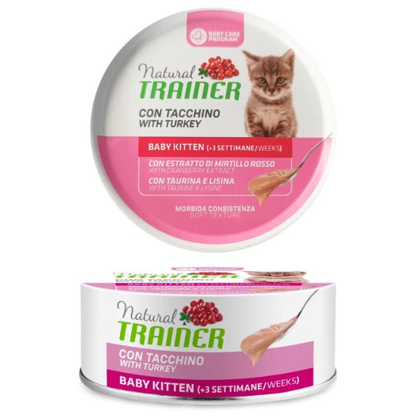 Image of Natural Trainer Baby Kitten con tacchino 80 gr - Tacchino Confezione da 24 pezzi Cibo umido per gatti