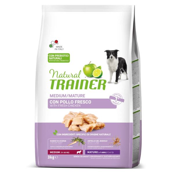 Image of Natural Trainer Maturity Medium 7+ con Pollo Fresco - 3 kg Croccantini per cani