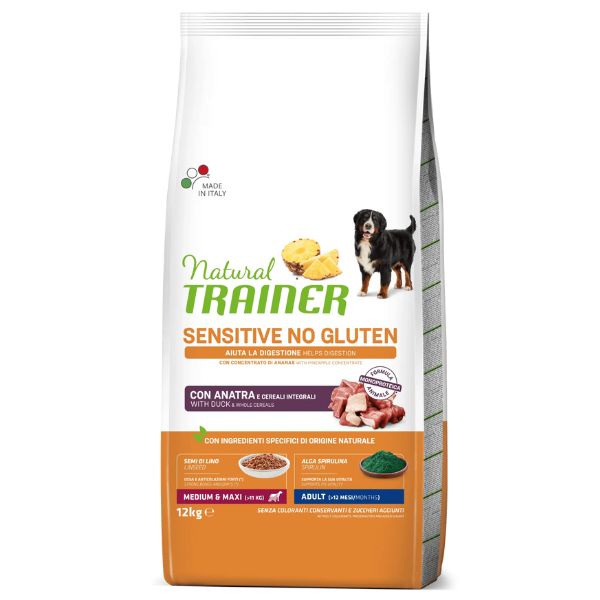 Image of Natural Trainer Sensitive No Gluten Medium/Maxi Adult con anatra - 12 Kg Croccantini per cani