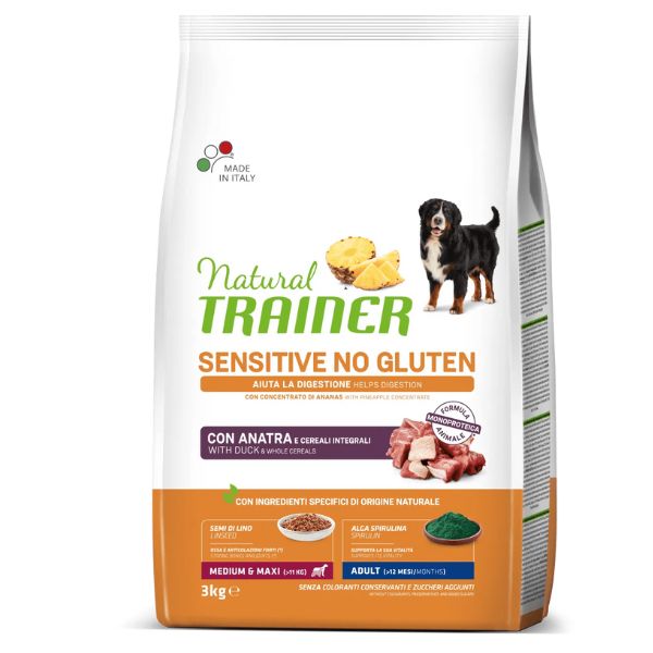 Image of Natural Trainer Sensitive No Gluten Medium/Maxi Adult con anatra - 3 Kg Croccantini per cani