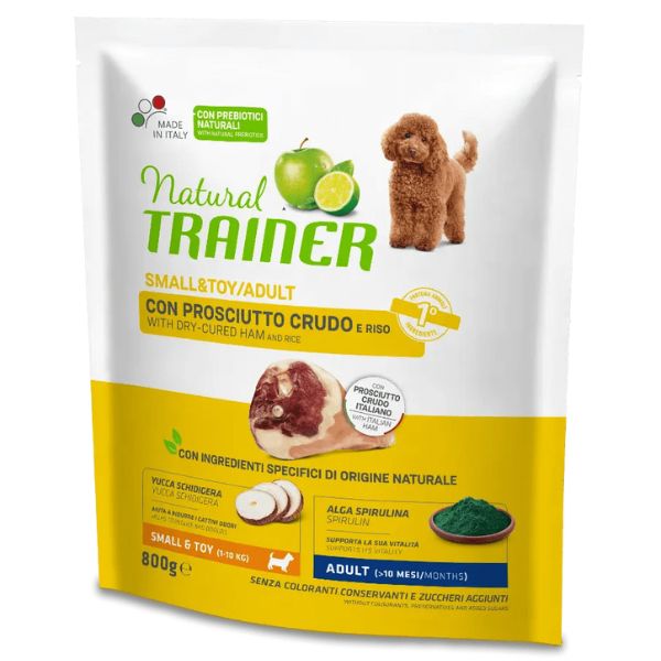 Image of Natural Trainer Small e Toy con Prosciutto Crudo e Riso - 800 gr Croccantini per cani