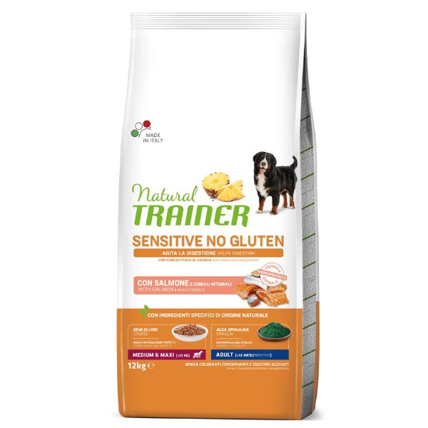 Image of Natural Trainer Sensitive No Gluten Medium & Maxi Adult con Salmone - 12 Kg Croccantini per cani