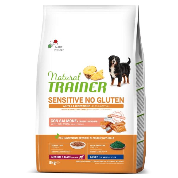 Image of Natural Trainer Sensitive No Gluten Medium & Maxi Adult con Salmone - 3 Kg Croccantini per cani