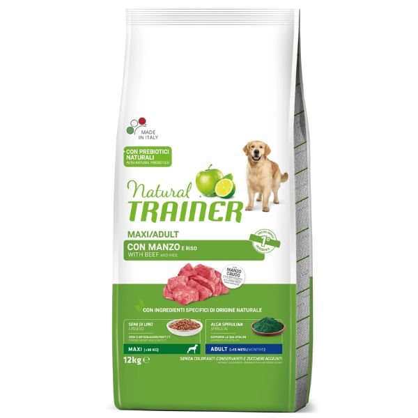 Image of Natural Trainer Adult Maxi con Manzo e riso - 12 kg Croccantini per cani